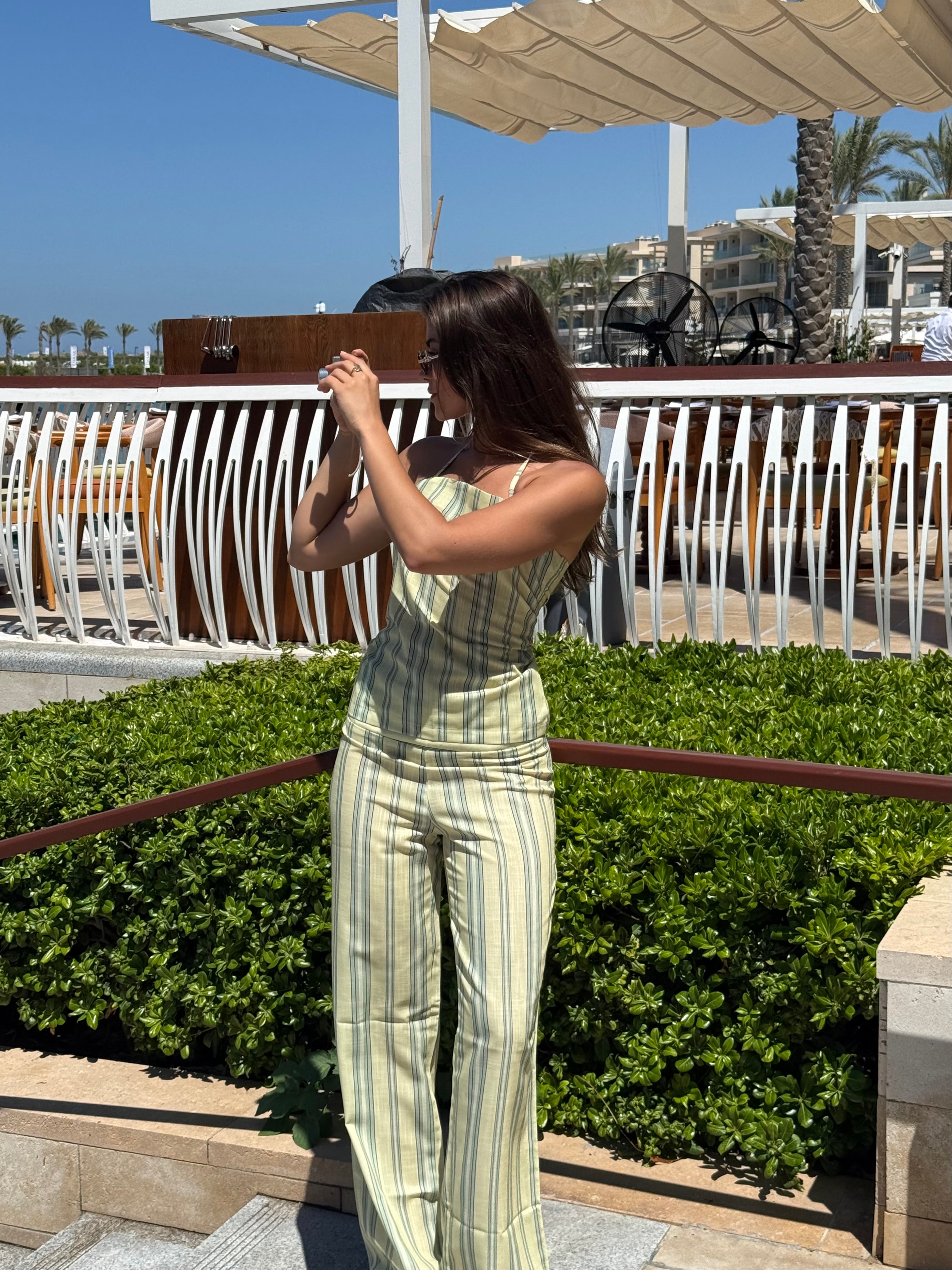 Lime striped linen set