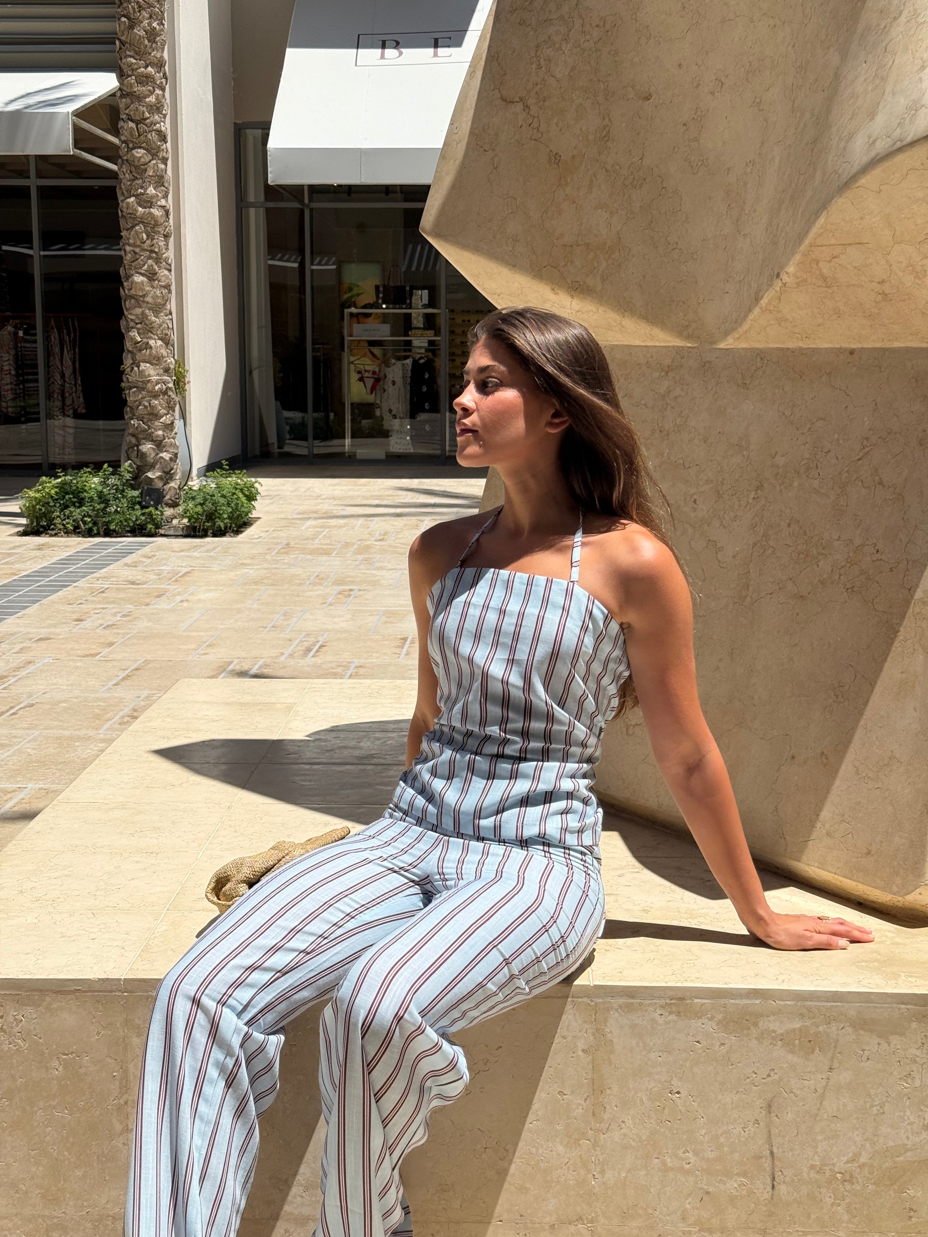 Blue fizz striped linen set