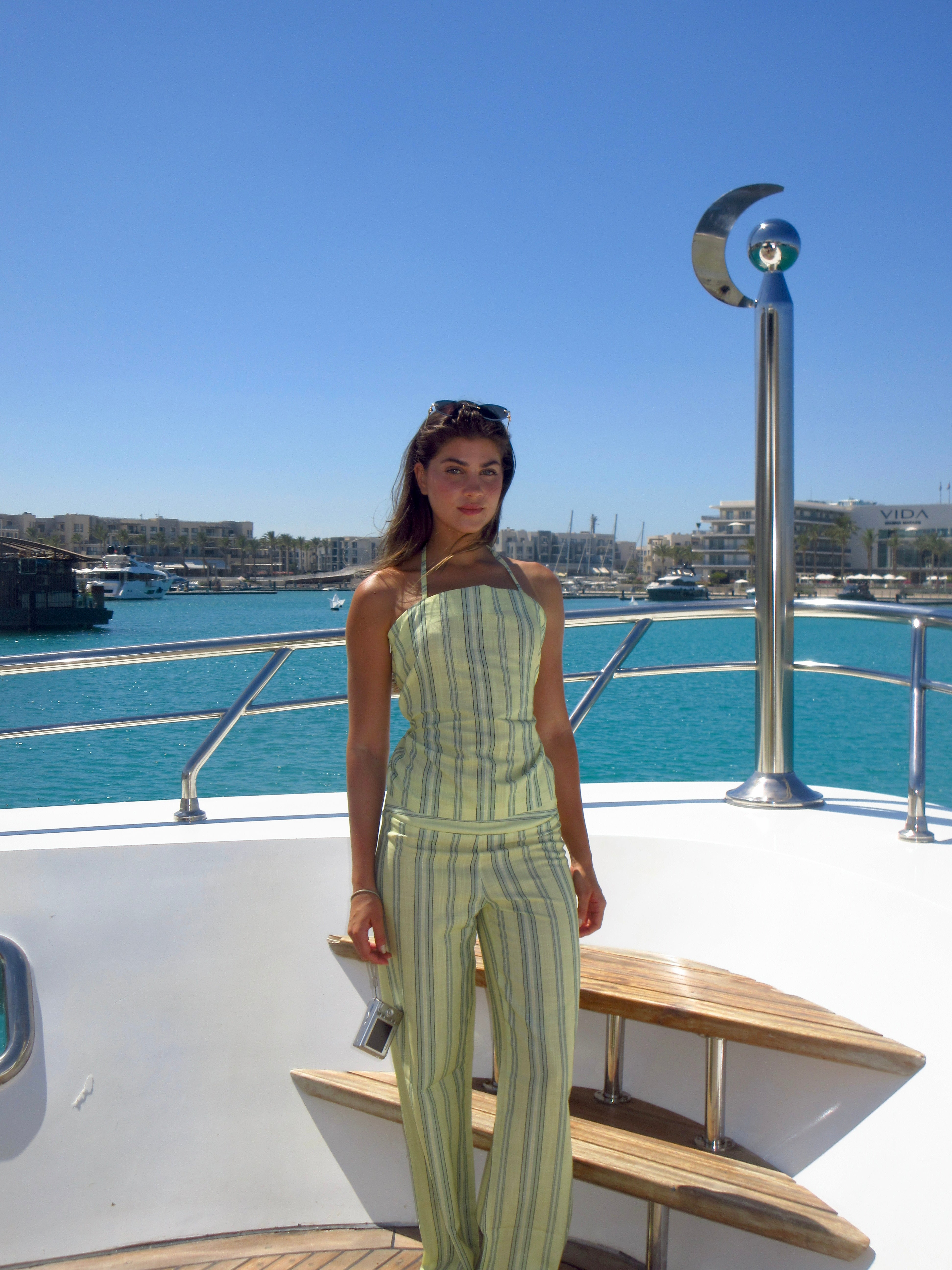 Lime striped linen set