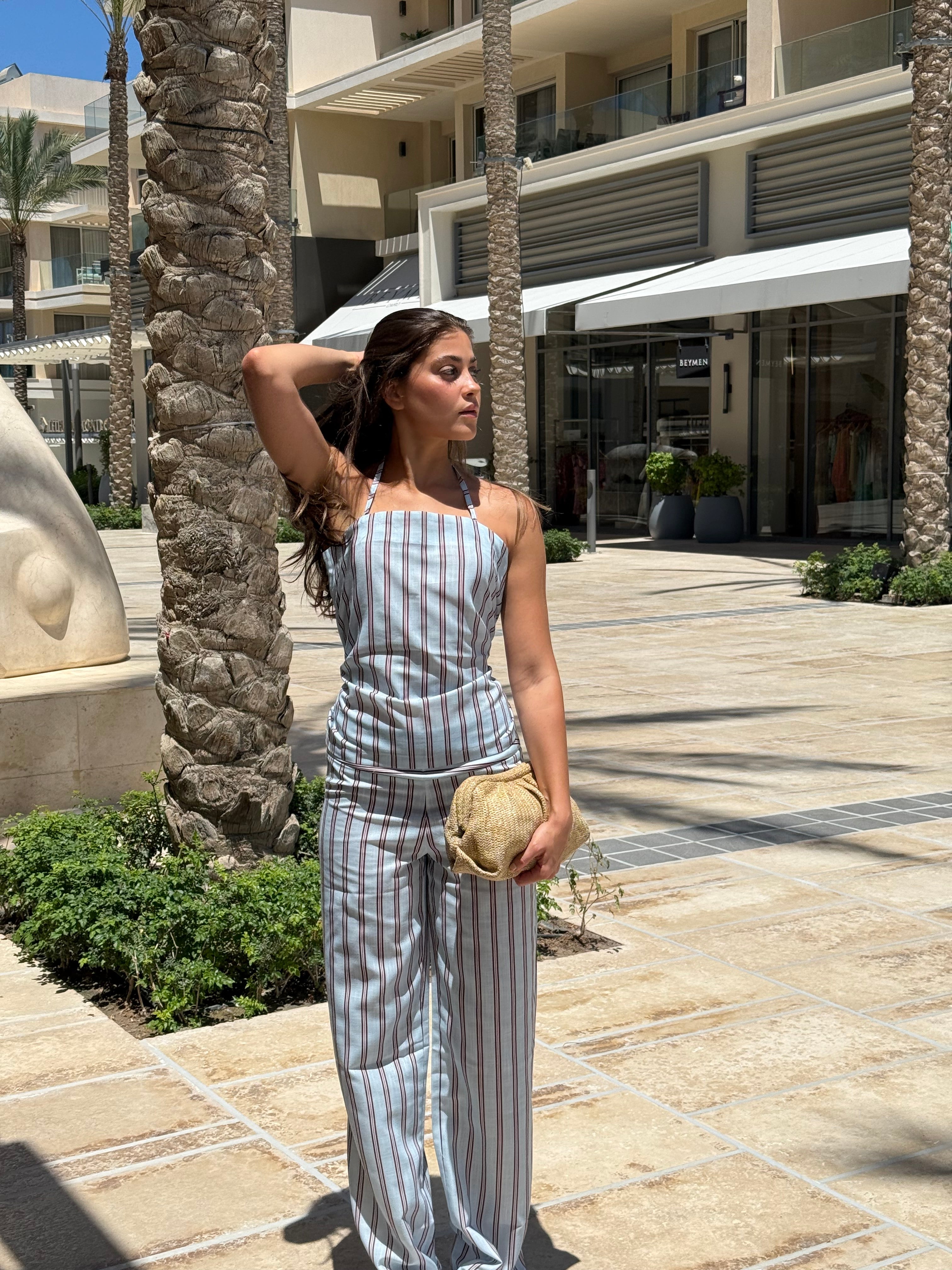 Blue fizz striped linen set